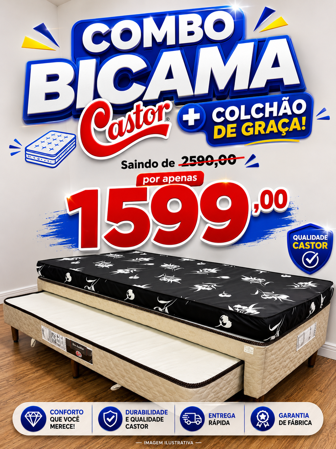 Combo Bicama Castor com Colchão Grátis