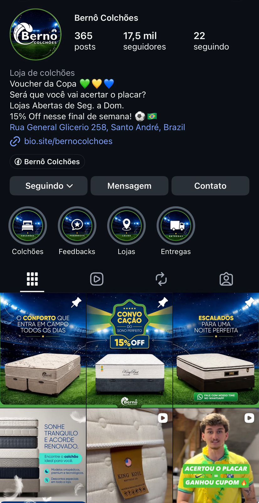 Perfil Instagram Bernô Colchões
